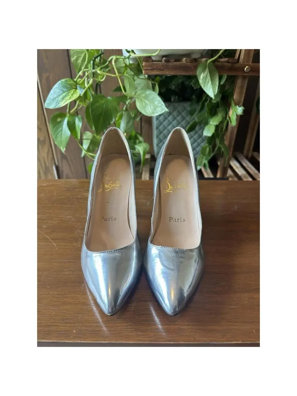Christian Louboutin Silver Leather Pointed Toe Stiletto Pumps Slip-On US 8.5
